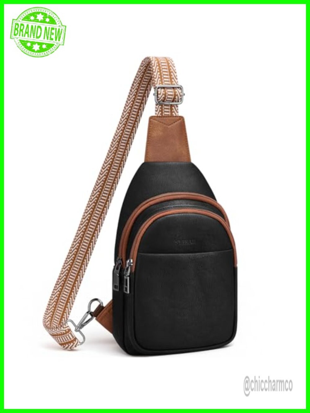 Sling Bag for Women Crossbody Purse Vegan Leather with Adjustable Guitar Strap